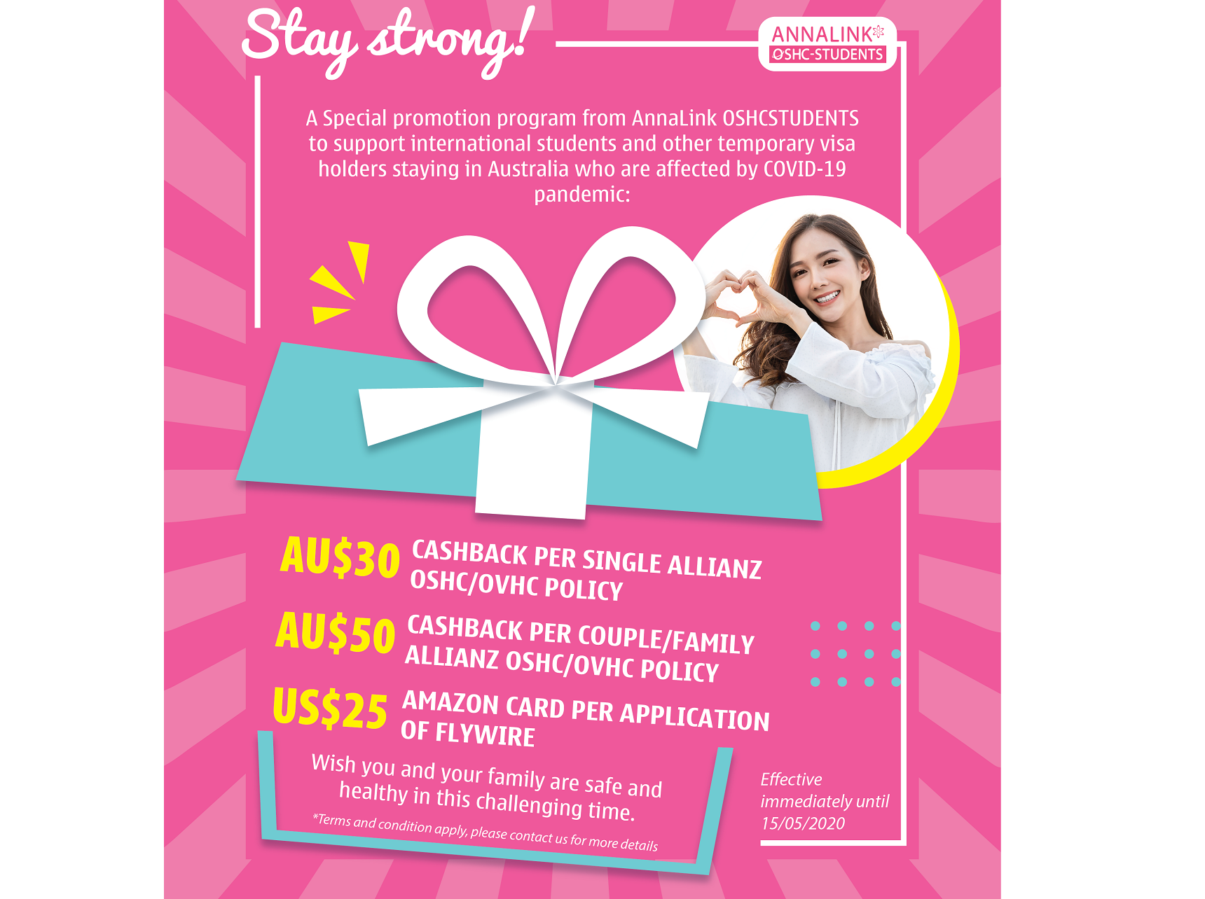 Stay strong with Annalink OSHCstudents – Get cashback/Amazon voucher when purchased Allianz OSHC/OVHC – Pay tuition fees through Flywire!